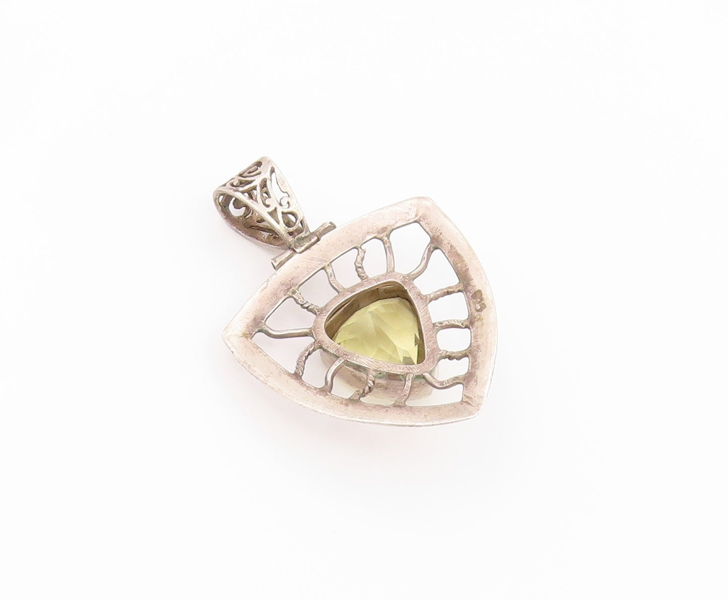 925 Sterling Silver Vintage Pendant Classic Citrine Openwork Web Shield  PT26480