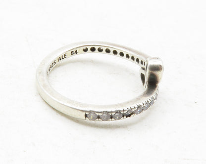 PANDORA 925 Silver  Cubic Zirconia Love Heart Bypass Band Ring Sz 6  RG12619