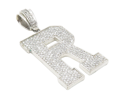 925 Sterling Silver  Sparkling Cubic Zirconia Letter R Initial Pendant  PT9460