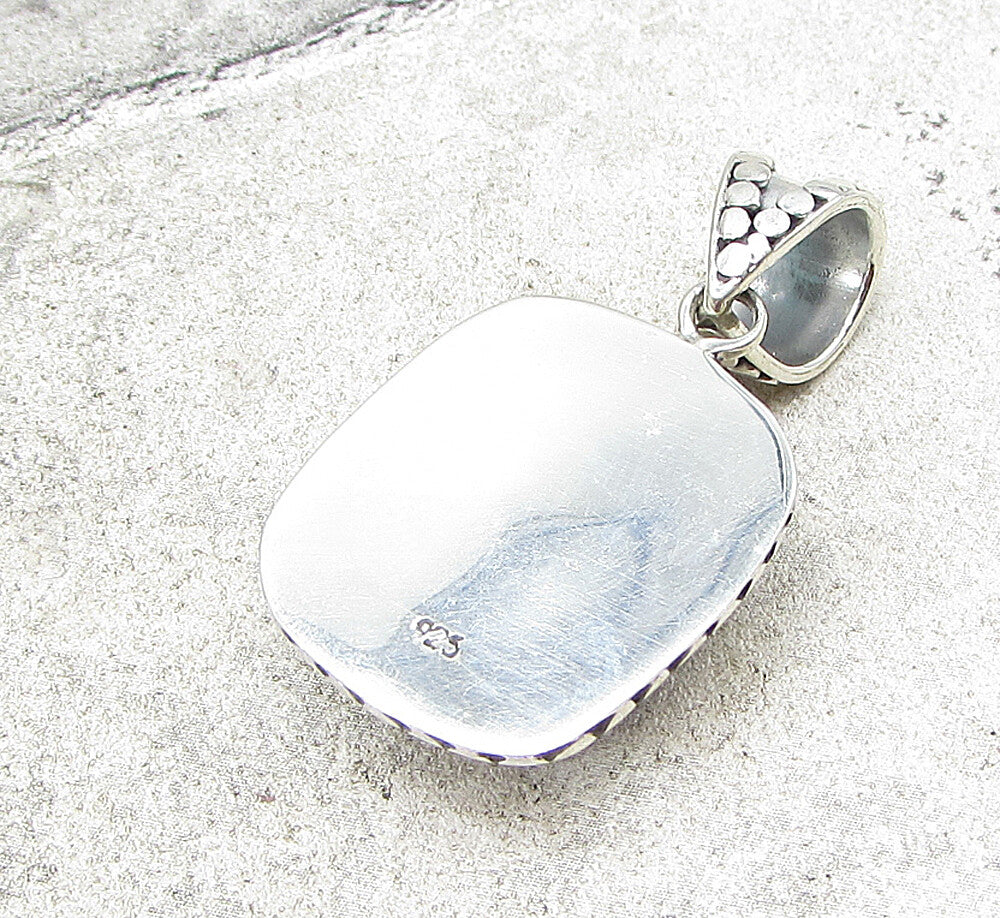 925 Sterling Silver  Faceted Druzy Pebbled Frame Drop Pendant  PT1435