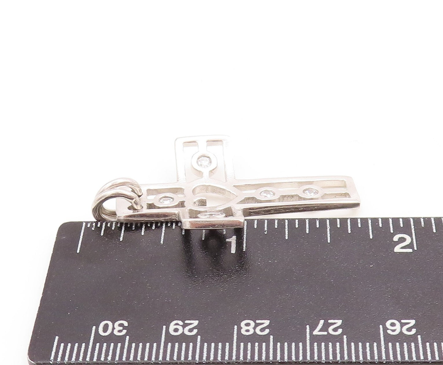 925 Sterling Silver Vintage Pendant CZ Inlay Heat Cutout Cross  PT23808