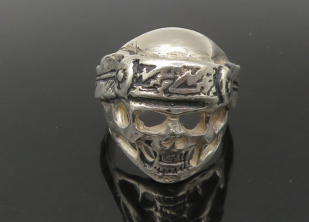 925 Sterling Silver  Vintage Shiny Skeleton Head Biker Ring Sz 9  RG22318