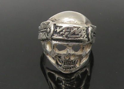 925 Sterling Silver  Vintage Shiny Skeleton Head Biker Ring Sz 9  RG22318