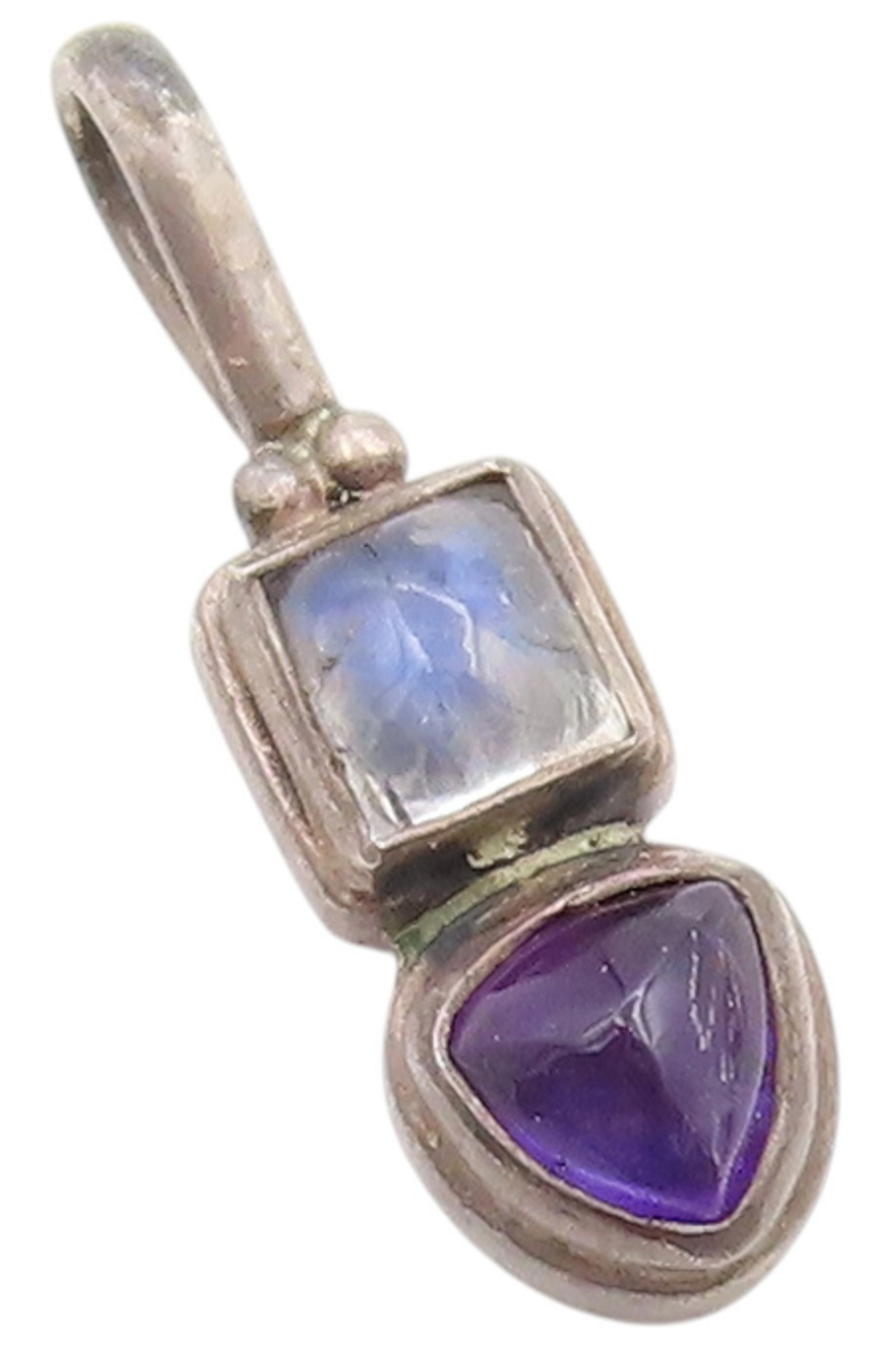 925 Sterling Silver Vintage Pendant Amethyst & Moonstone Bezel Set Charm PT25036