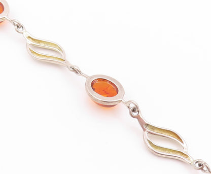 925 Sterling Silver Vintage Bracelet Cabochon Honey Amber Swirly Design  BT11257