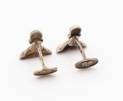 925 Sterling Silver  Vintage Carved Chess Piece & Love Heart Cuff Links TR3400