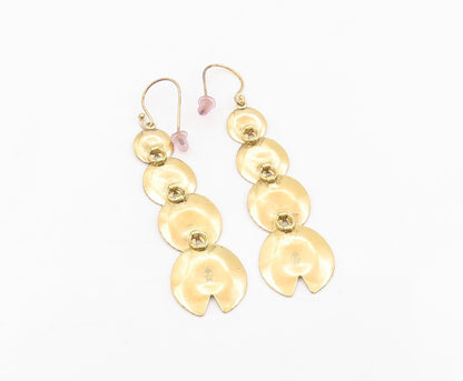 925 Sterling Silver Vintage Earrings Gold Plated Etched Lotus Leaf Drop  EG13887