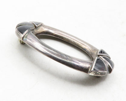 BOMA 925 Sterling Silver  Vintage Black Onyx Dark Tone Oval Brooch Pin  BP4745