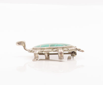 925 Sterling Silver Vintage Brooch Pin NAVAJO ZUNI Malachite Back Turtle BP10689