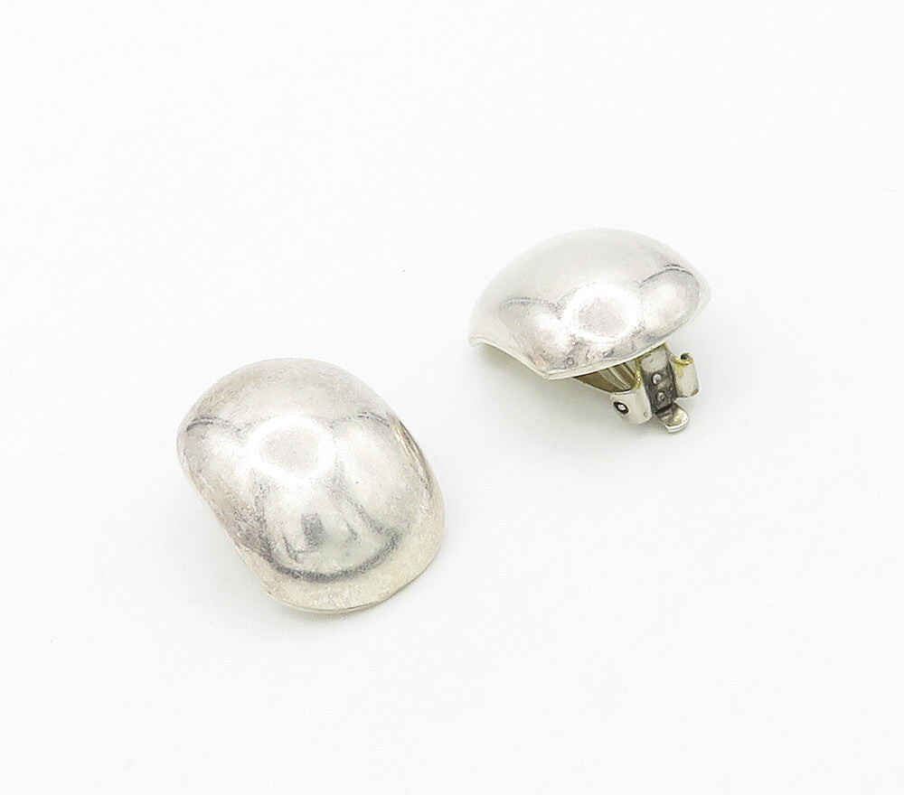 MEXICO 925 Sterling Silver  Vintage Shiny Smooth Non Pierce Earrings  EG8057