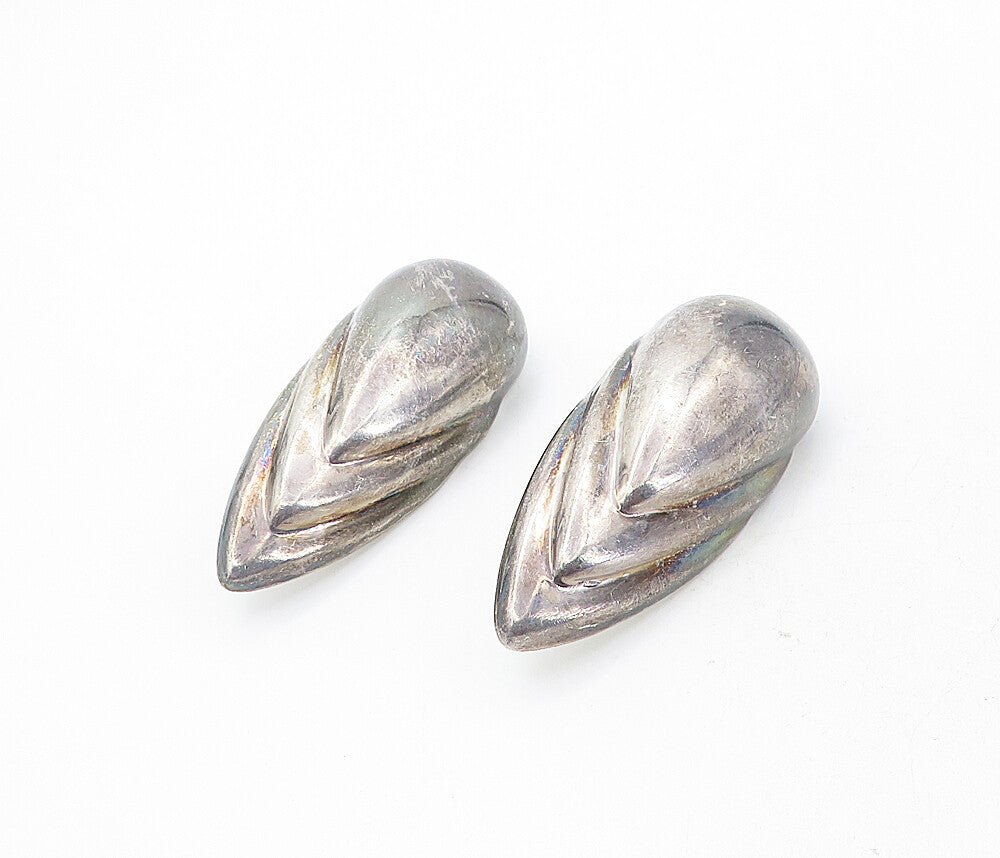 925 Sterling Silver  Vintage Dark Tone Pointed Dome Non Pierce Earrings EG4217