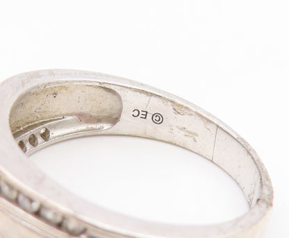 925 Sterling Silver Vintage Ring Round CZ Wavy Channel Set Band  Sz 10  RG34543