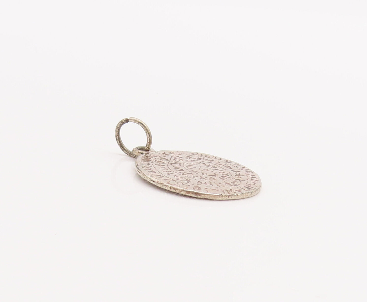 925 Sterling Silver Vintage Pendant Solid Etched Greek Letters Coin  PT23216