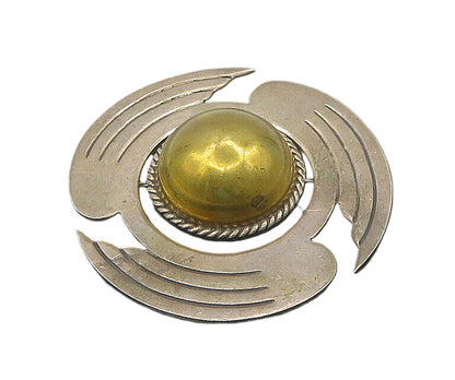 MEXICO 925 Sterling Silver  Vintage Shiny Two Tone Dome Brooch Pin  BP7219