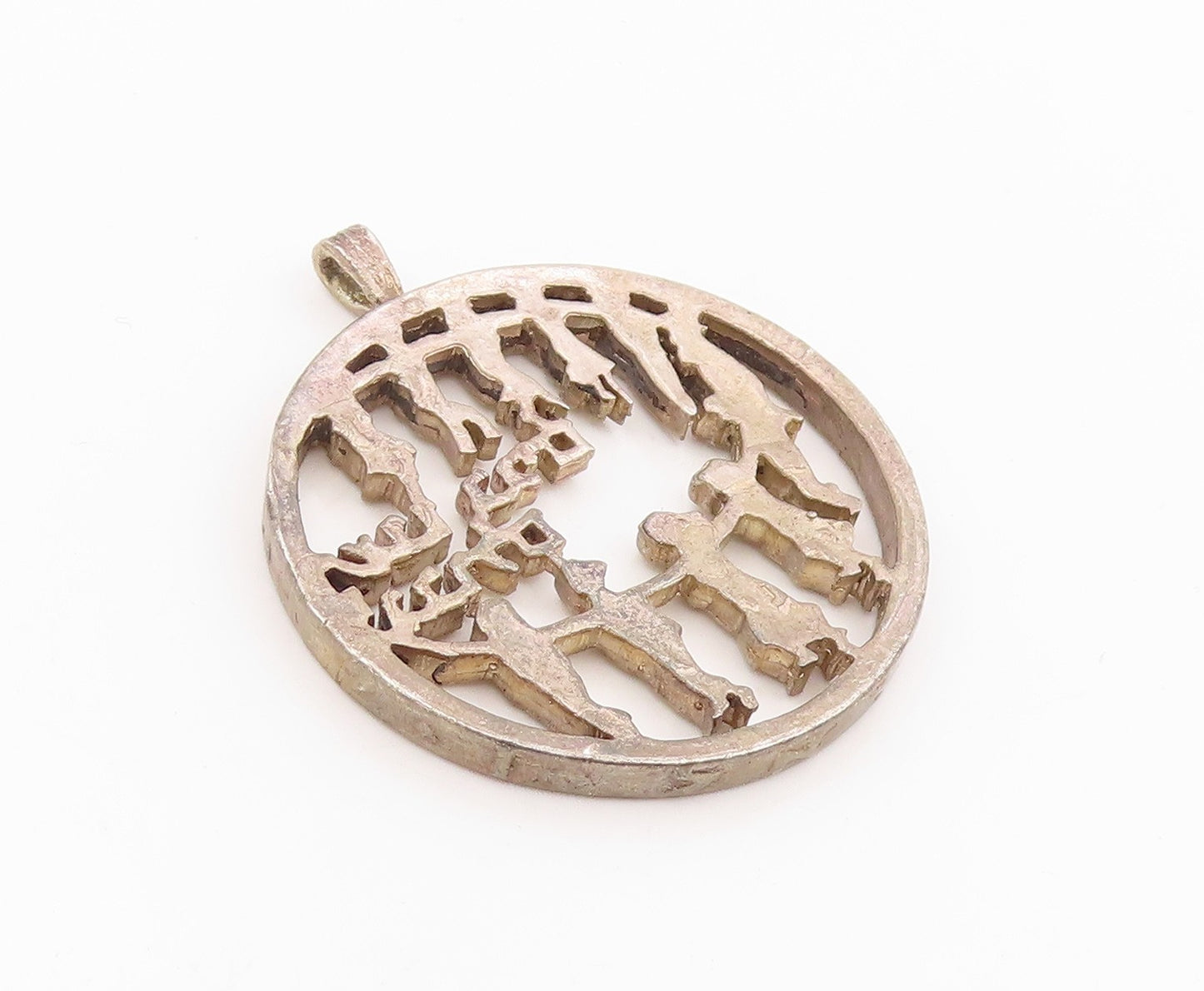 925 Sterling Silver Vintage Pendant Jewish Independence Menorah Medal  PT26058