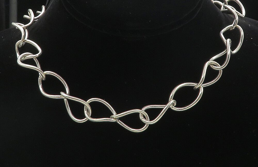 925 Sterling Silver  Shiny Minimalist Curved Oval Link Chain Necklace  NE1478