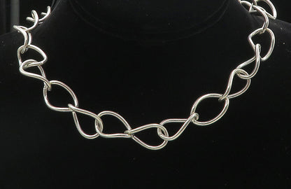925 Sterling Silver  Shiny Minimalist Curved Oval Link Chain Necklace  NE1478