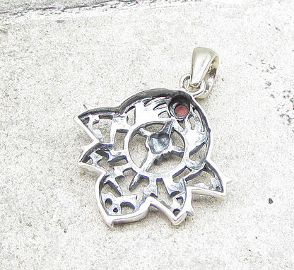 925 Sterling Silver  Vintage Red Garnet Skull Dagger Drop Pendant  PT1419