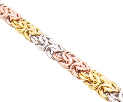 925 Sterling Silver Vintage Bracelet 3 Tone Gold Plated Byzantine Chain  BT11284