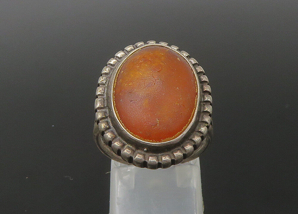 925 Sterling Silver  Vintage Cabochon Cut Amber Cocktail Ring Sz 7  RG22466