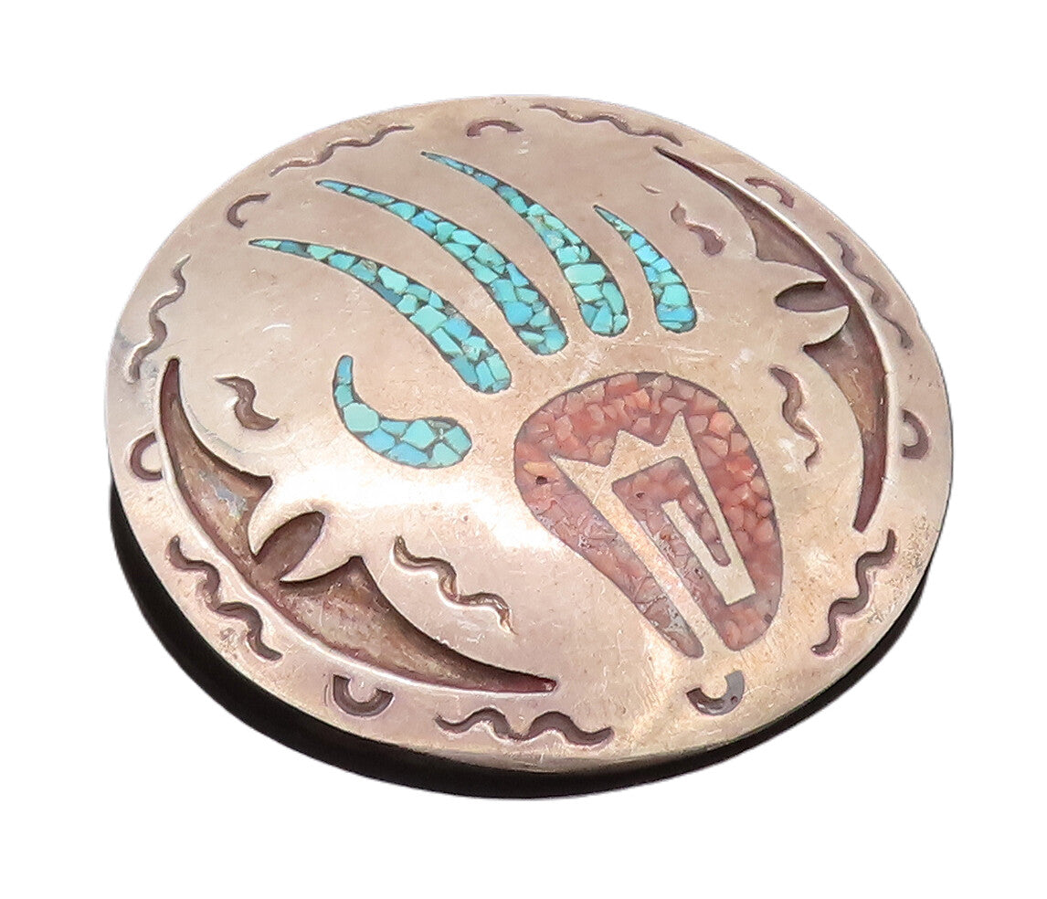 925 Sterling Silver Brooch Pin Vintage NAVAJO ZUNI Crushed Turquoise  BP10691