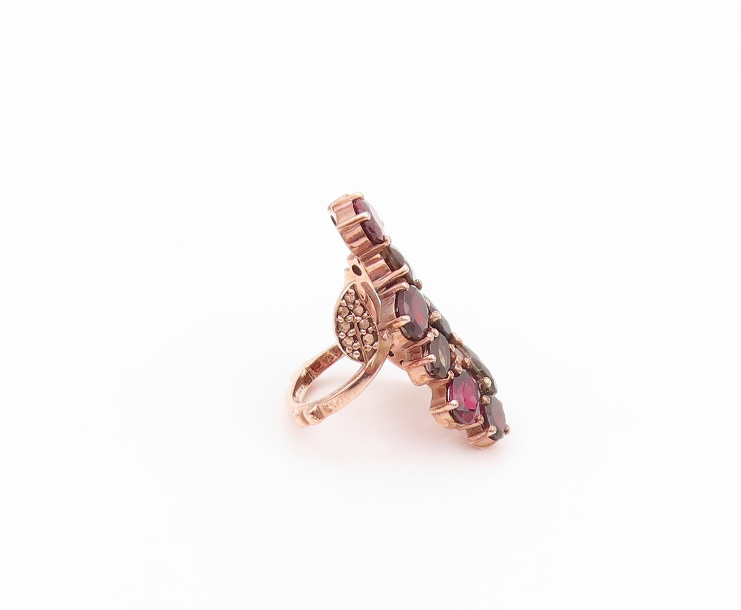 925 Sterling Silver Vintage Ring Rose Gold Plated CZ & Gemstones Sz 5 RG32212