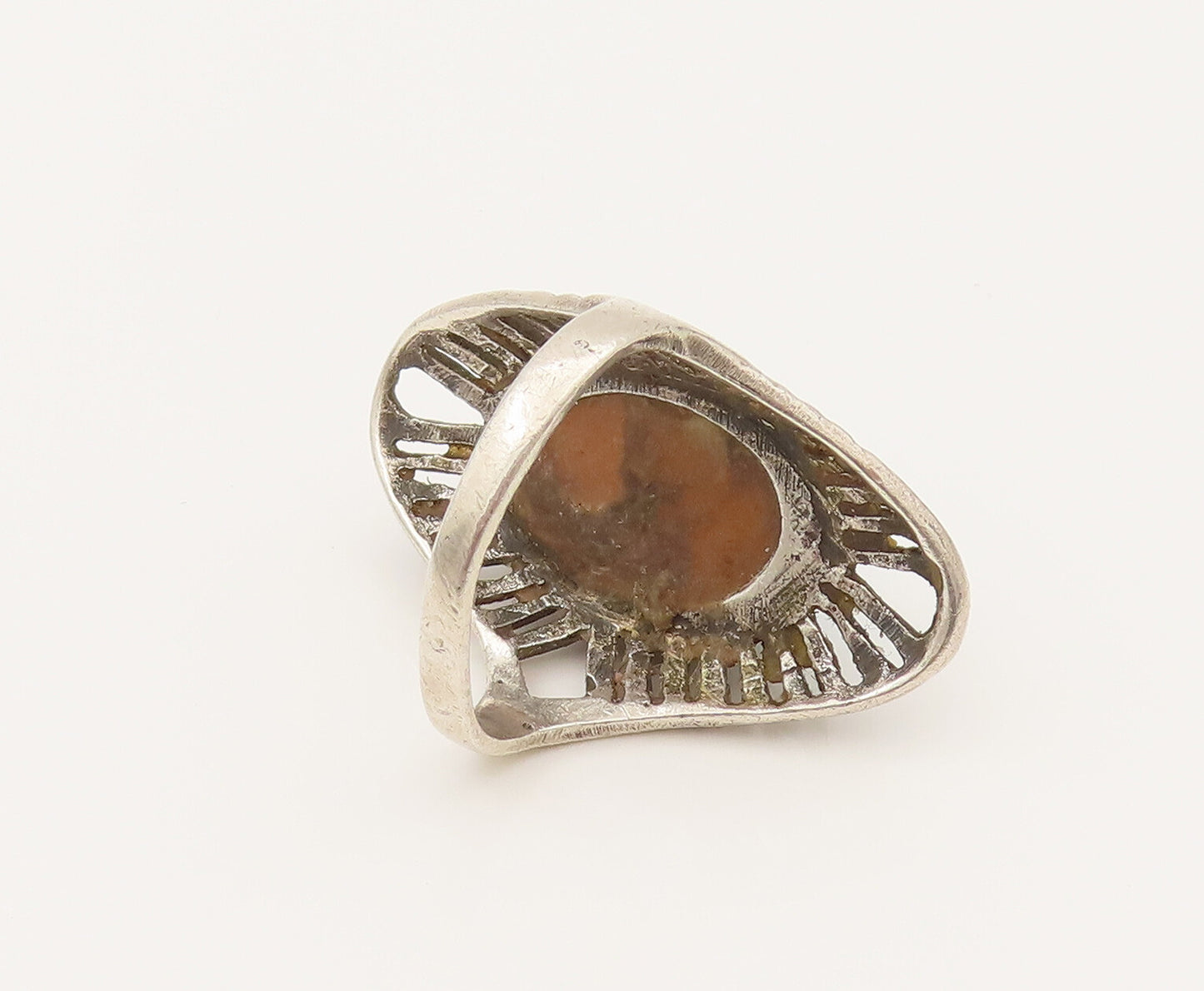 925 Sterling Silver  Vintage Open Lines Frame Turquoise Ring Sz 5.5  RG26373