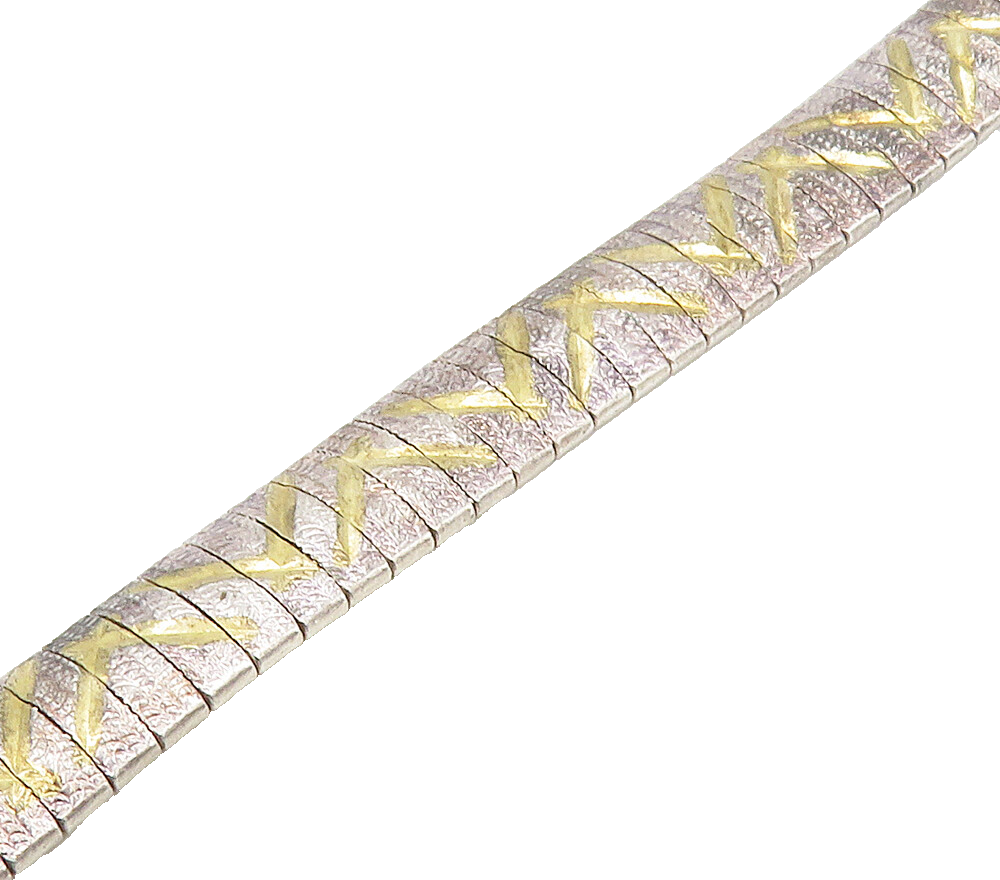 925 Sterling Silver   Vintage Shiny Two Tone Panel Chain Bracelet  BT6401