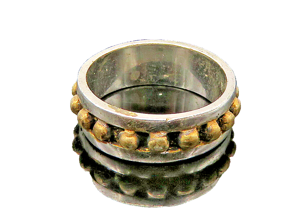 925 Sterling Silver  Vintage Two Tone Spiked Design Band Ring Sz 7  RG22500