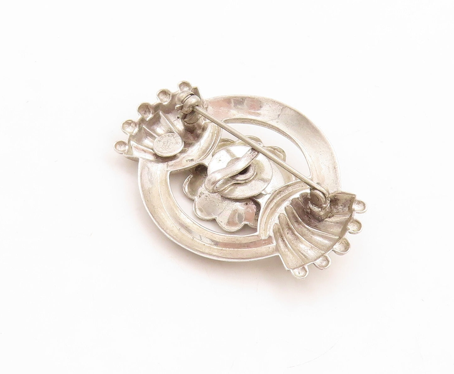 925 Sterling Silver Vintage Brooch Pin Antique Designer Carved Flower  BP11449