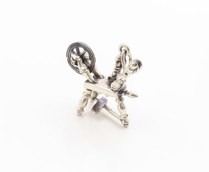 925 Sterling Silver Vintage Pendant Etched Yarn Spinning Machine Charm  PT26152