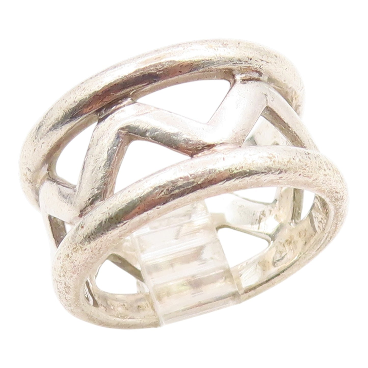 925 Sterling Silver Vintage Ring Modernist Crisscross Cutout Band  Sz 7  RG35588