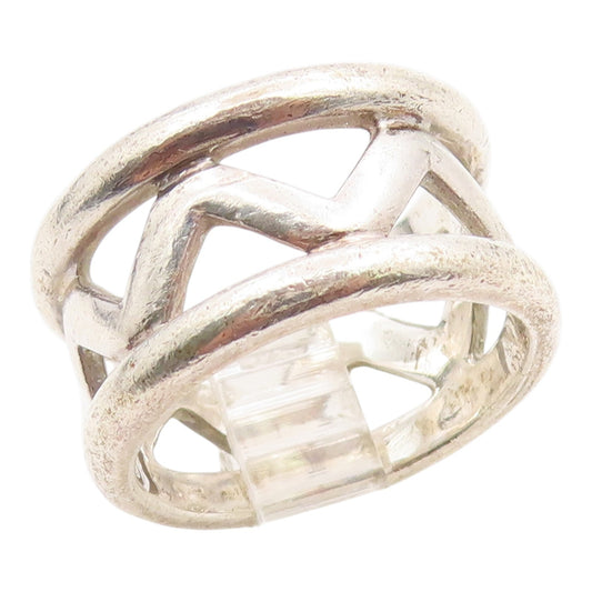 925 Sterling Silver Vintage Ring Modernist Crisscross Cutout Band  Sz 7  RG35588