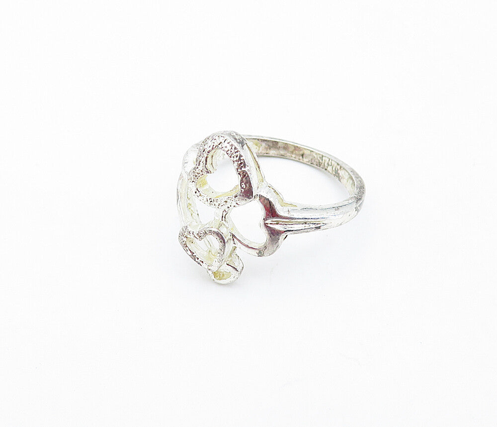 925 Sterling Silver  Vintage Graduated Open Love Hearts Band Ring Sz 8  RG3715