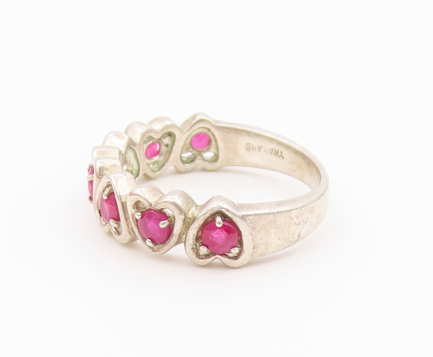 925 Sterling Silver Vintage Ring Elegant Ruby Love Heart Band  Sz 6  RG36603