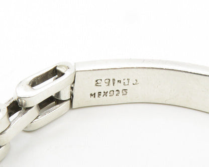 MEXICO 925 Silver  Vintage Shiny Curved Bar Hinge Link Chain Bracelet  BT7656