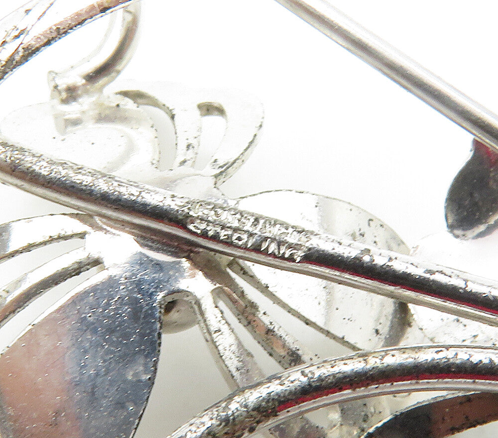 925 Sterling Silver  Vintage Shiny Swirl Flowers Motif Brooch Pin  BP6015