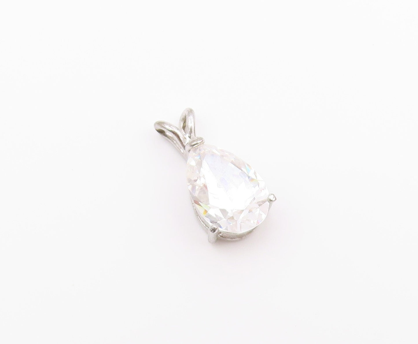 925 Sterling Silver  Vintage Shiny Pear Shape Cubic Zirconia Pendant  PT19752