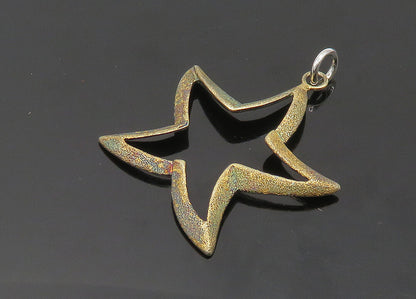 925 Sterling Silver  Vintage Dark Tone Open Star Motif Drop Pendant  PT16787