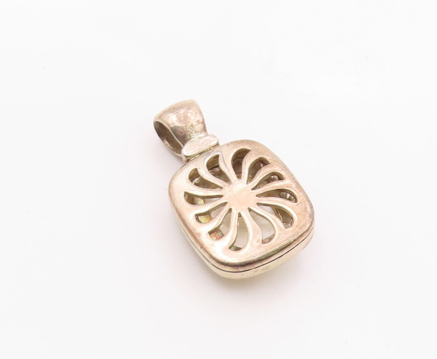 925 Sterling Silver & 14K GOLD  Vintage Mother Of Pearl Twist Pendant  PT18568