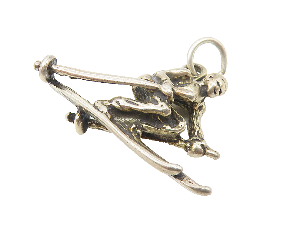 925 Sterling Silver  Vintage Petite Dark Tone Skiing Person Pendant  PT8809