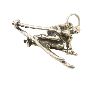 925 Sterling Silver  Vintage Petite Dark Tone Skiing Person Pendant  PT8809