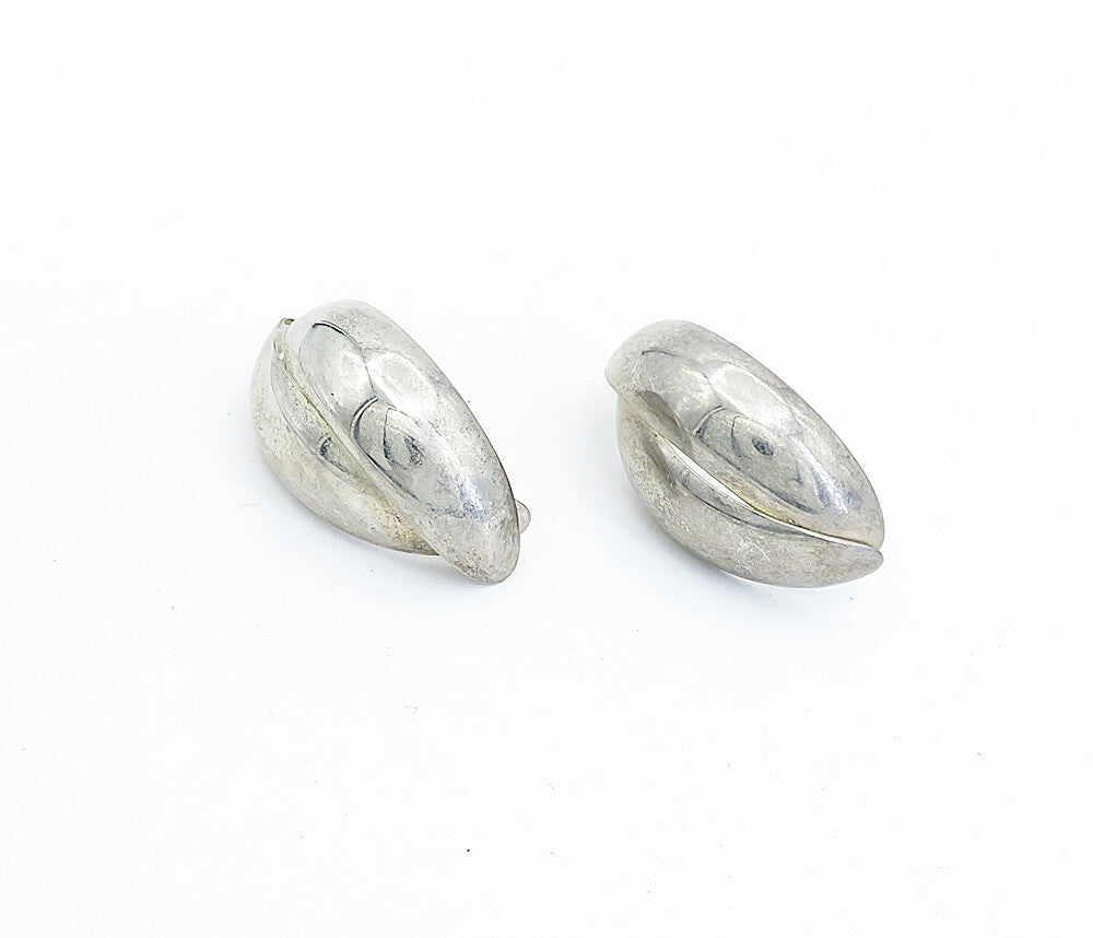 925 Sterling Silver  Vintage Dark Tone Pointed Curved Drop Earrings  EG2273