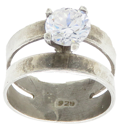 925 Sterling Silver  Prong Set Cubic Zirconia Solitaire Ring Sz 6  RG15524