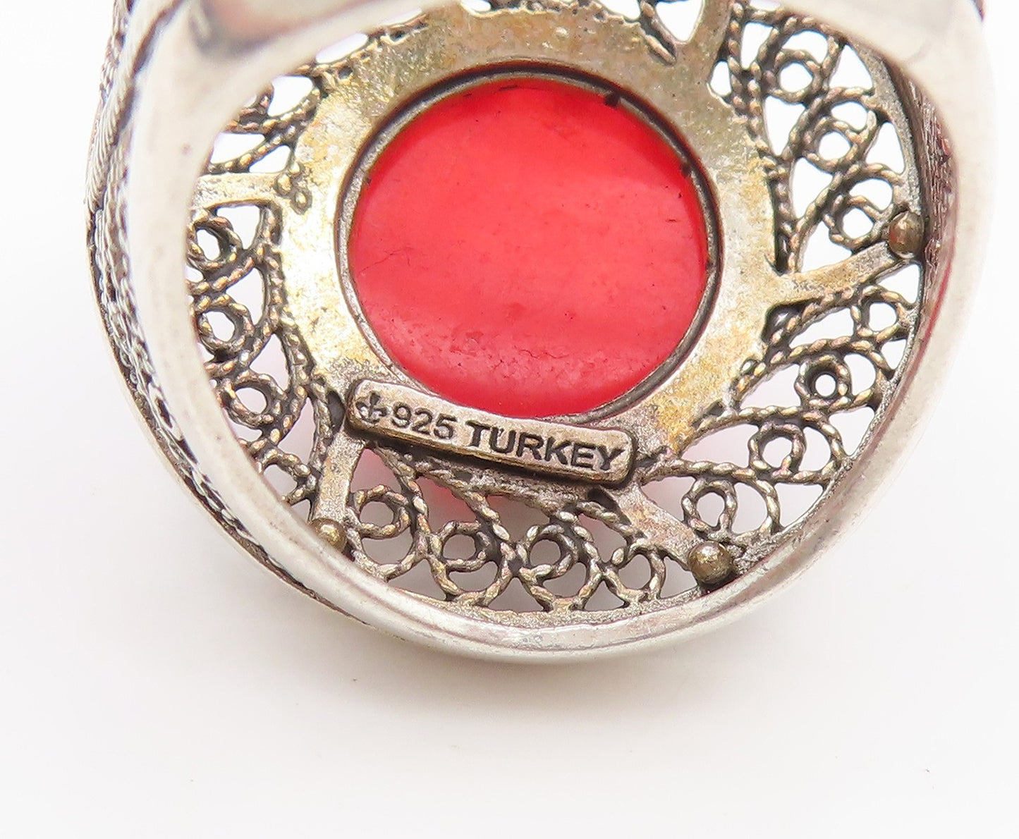 925 Sterling Silver Vintage Ring Cabochon Carnelian Filigree Band  Sz 7  RG36041