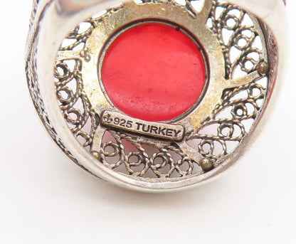925 Sterling Silver Vintage Ring Cabochon Carnelian Filigree Band  Sz 7  RG36041
