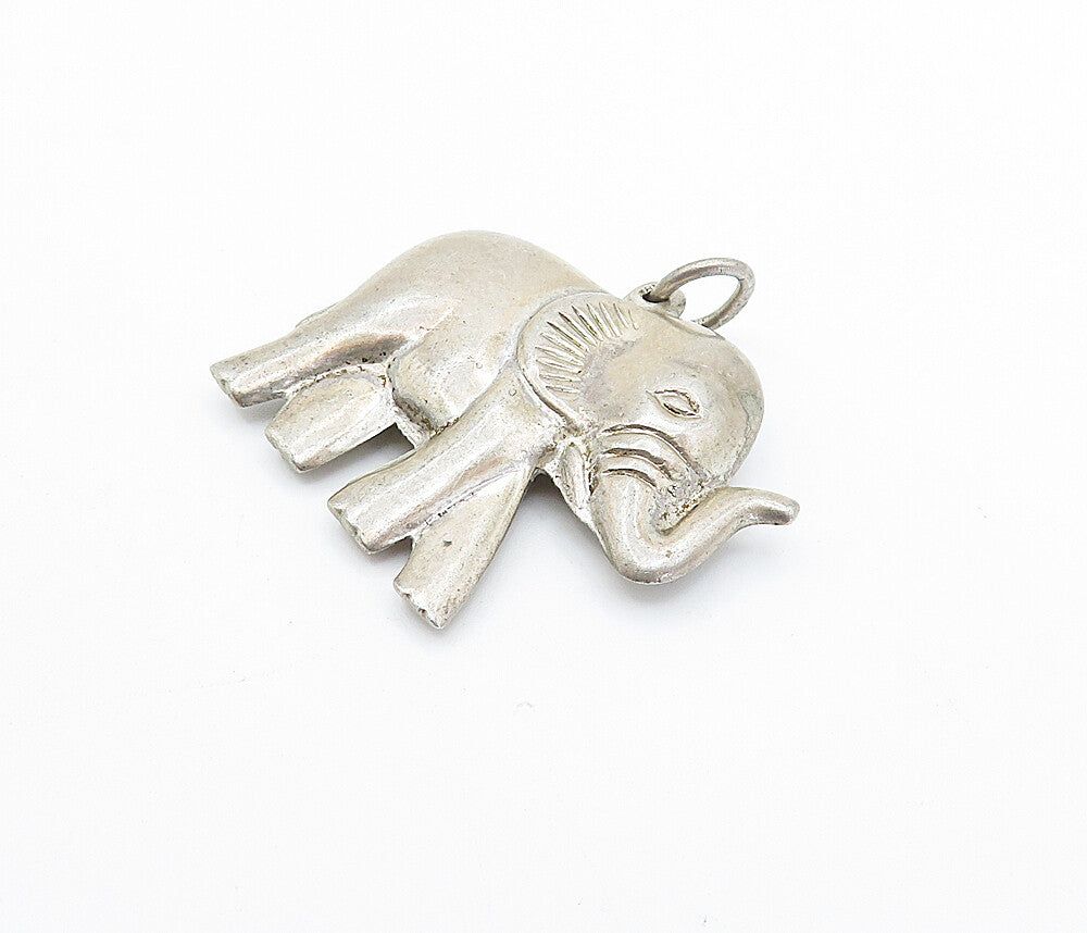 925 Sterling Silver Vintage Hollow Dark Tone Elephant Motif Pendant PT2512