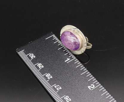 CASTILLO 925 Silver  Vintage Etched Frame Amethyst Screw Back Earrings EG12190
