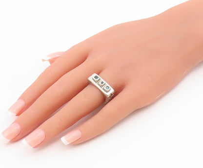 925 Sterling Silver Vintage Ring Blue Topaz Solid Geometric Band Sz 6.5 RG36916