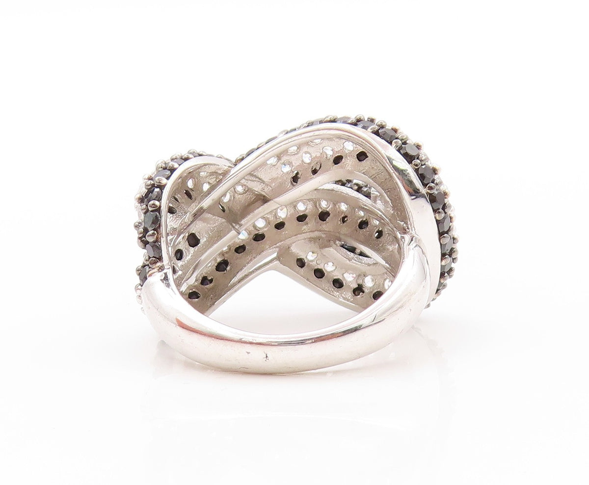 925 Sterling Silver Vintage Ring Modernist CZ Spinel Infinity Knot  Sz 7 RG32890